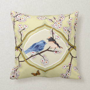 PH&D Bluebird Vignette Toile Pillow Teeblatt Kissen