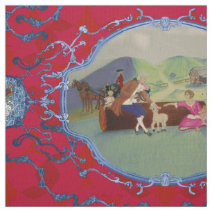PH&D Französisch Toile Fabric Red und Blue Stoff
