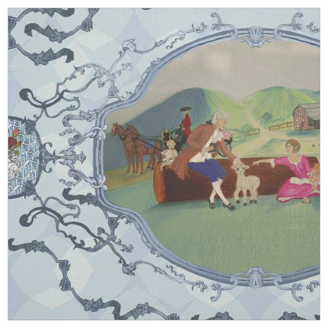 PH&D French Toile Fabric Foyer Blue Stoff (Muster)