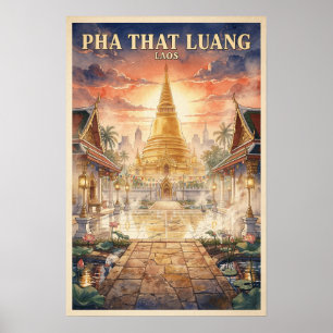 Pha That Luang Laos Vintage Reise Poster
