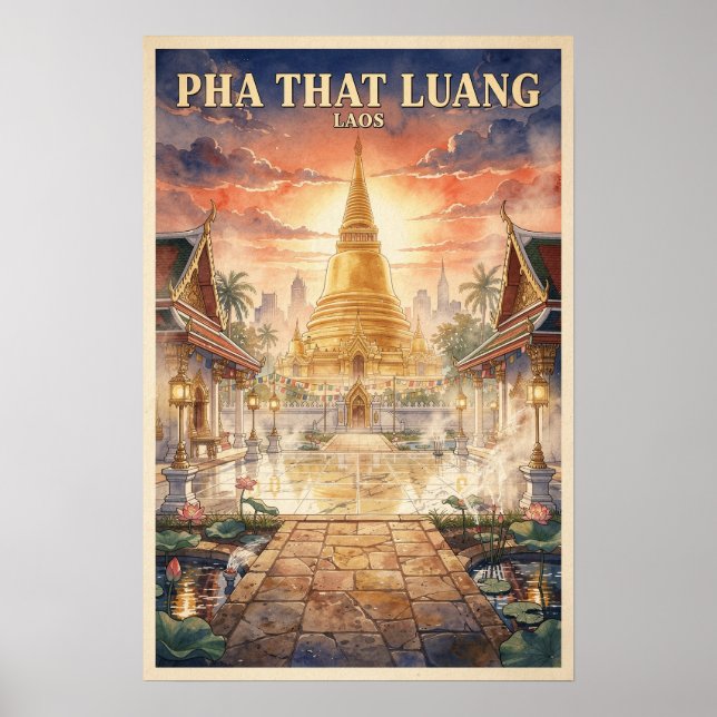 Pha That Luang Laos Vintage Reise Poster (Vorne)