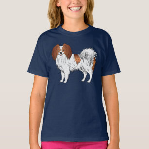 Phalène-Hund in roter und weißer Cartoon-Illustrat T-Shirt