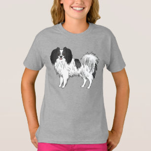 Phalène-Hund in Schwarz-Weiß-Mantelfarben-Zeichnun T-Shirt