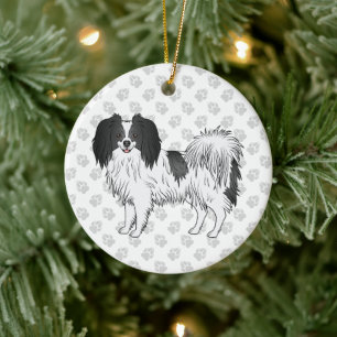 Phalène Hund mit schwarzem und farbigem Muster Keramik Ornament