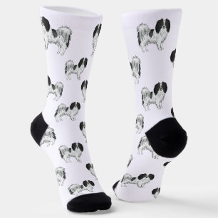 Phalène Pattern In Black And White Color Dog Lover Socken