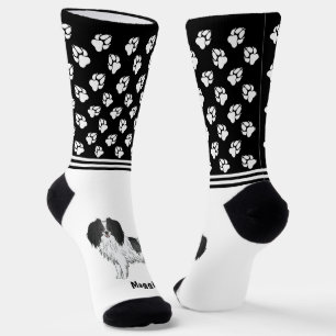 Phalène Schwarz-Weiß mit personalisiertem Namen de Socken