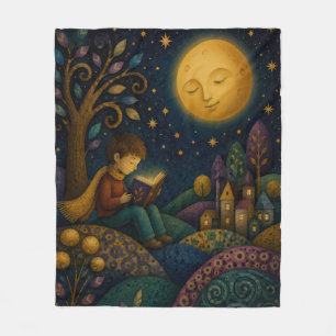PHANTASIEVOLLER JUNGE LESEND UNTER DEM MOND FLEECEDECKE
