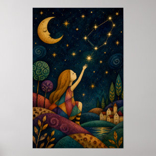 PHANTASIEVOLLES KLEINES MÄDCHEN, DAS NACH DEN STER POSTER