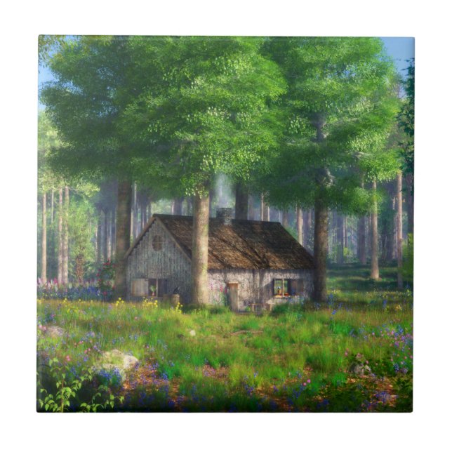 Phantasti: Die Forest Hütte Tile / Trivet Fliese (Vorderseite)