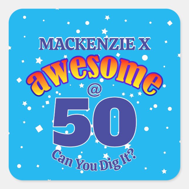 PHANTASTISCH 50 BLAU Geburtstag Quadratischer Aufkleber (Vorderseite)
