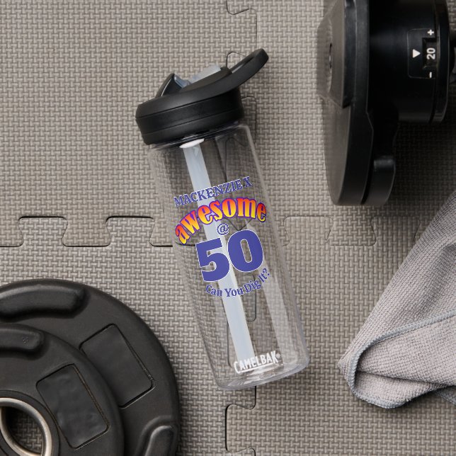 PHANTASTISCH 50 Geburtstag BLAU Text Trinkflasche (Fitnessstudio)