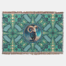 Phantastisch Aries Zodiac Green Blue Fraktal Lace Decke