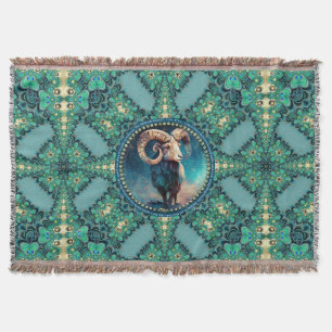 Phantastisch Aries Zodiac Green Blue Fraktal Lace Decke