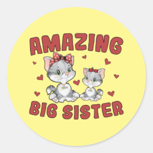 Phantastisch Big Sister - Kitty Cats Red Hearts Runder Aufkleber