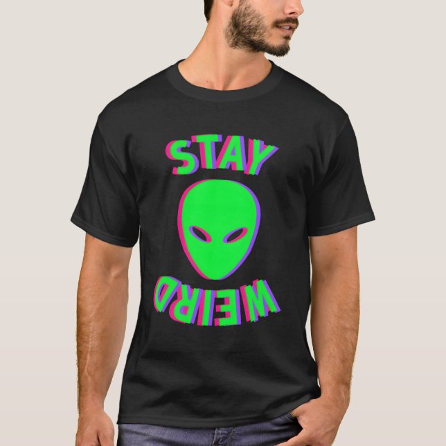 Phantastisch Bleibe komische Alien Face Glitch Ufo T-Shirt (Vorderseite)