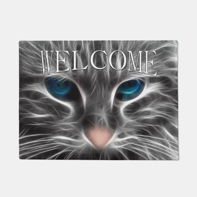Phantastisch Blue Mit Augen Cat Face Fußmatte (Vorderseite)