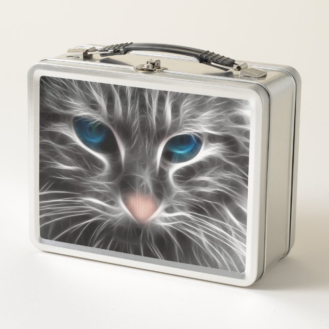 Phantastisch Blue Mit Augen Cat Face Metall Brotdose (Vorderseite)