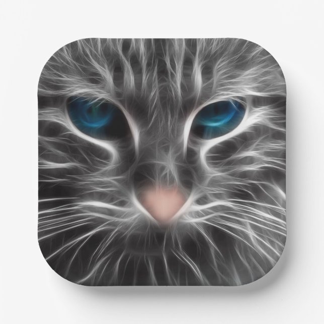 Phantastisch Blue Mit Augen Cat Face Pappteller (Vorderseite)