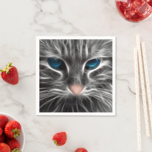 Phantastisch Blue Mit Augen Cat Face Serviette