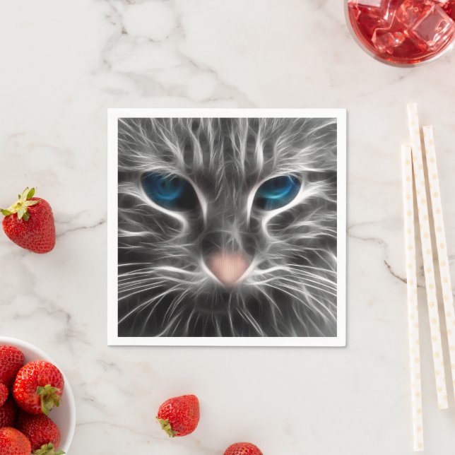 Phantastisch Blue Mit Augen Cat Face Serviette (Beispiel)