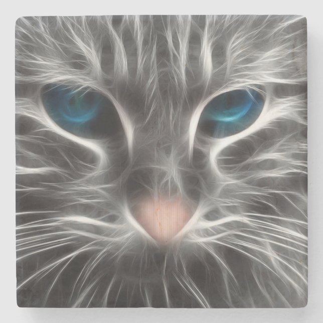 Phantastisch Blue Mit Augen Cat Face Steinuntersetzer (Vorderseite)