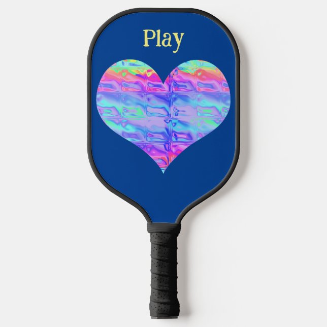 Phantastisch Chrome Metallic Neon Rainbow Heart Pickleball Schläger (Vorderseite)
