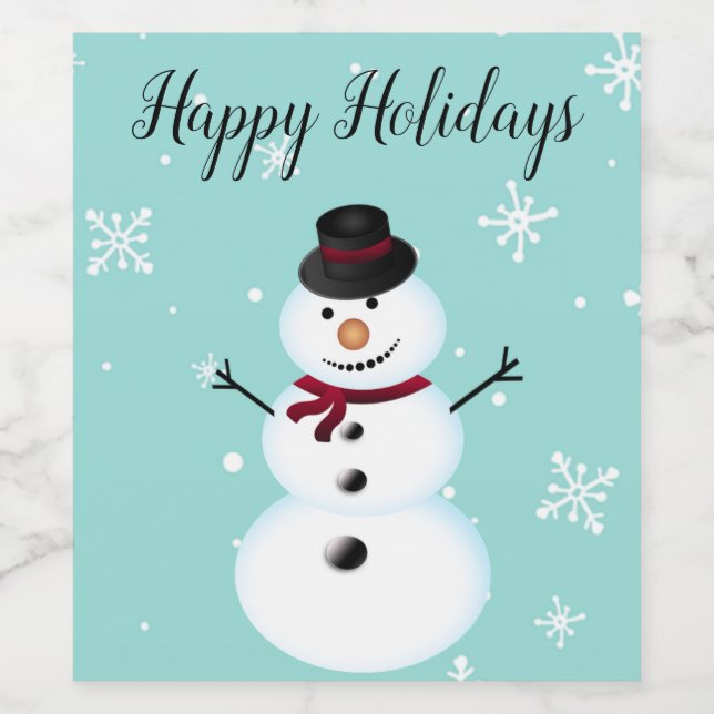 Phantastisch, Cool, Blue Christmas Snowman Weinetikett (Einzelnes Label)