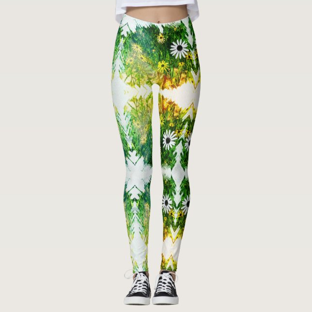 Phantastisch Gelbe weiße Blume Leggings (Vorderseite)