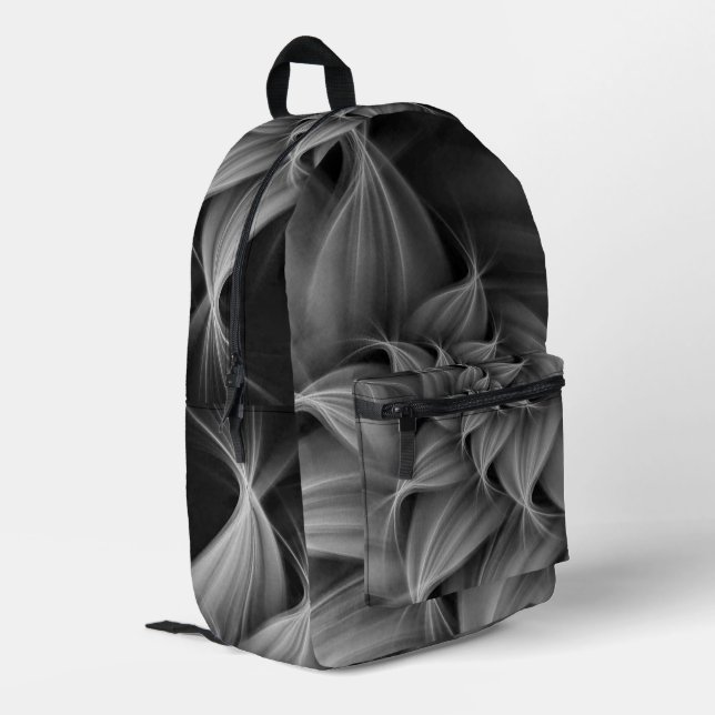 Phantastisch-Grau-Blume-Fraktal Bedruckter Rucksack (Rückseitige Ecke links)