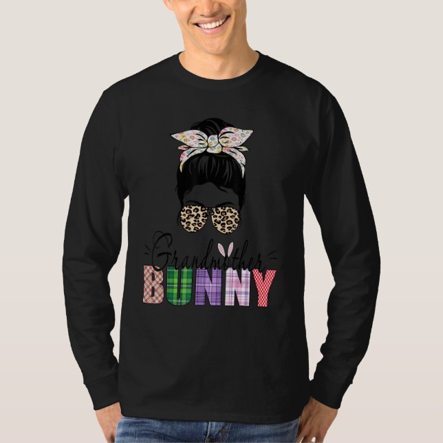 Phantastisch Großmutter Bunny Messy Bun Leopard Os T-Shirt (Vorderseite)