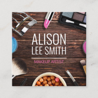 Phantastisch Makeup Artist Wood Desk Square Busine Quadratische Visitenkarte