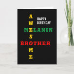 Phantastisch Melanin Brother Happy Birthday Karte<br><div class="desc">Einfache, minimalistische und stilvolle PHANTASTISCHE MELANIN BROTHER-Geburtstagskarte mit Haupttext, der PHANTASTISCHEN MELANIN BROTHER als Kreuzwort in rot, gelb und grün Typografie, Set vor einem reichen schwarzen Hintergrund zeigt. Im Inneren gibt es ein paar inspirierende Zitate und Schrift, die ZOLLBAR sind, sodass man sich mit z.B. einer Hommage oder Kindheitserinnerung personalisieren...</div>