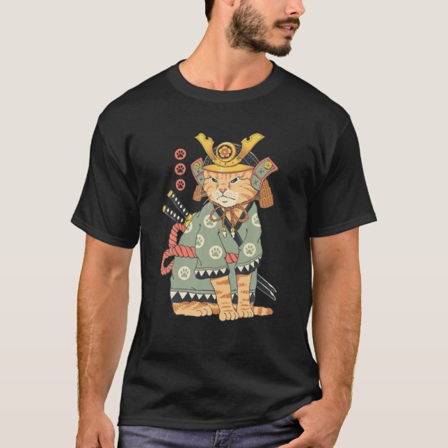 Phantastisch Neko Samurai Katze Japan T-Shirt (Vorderseite)