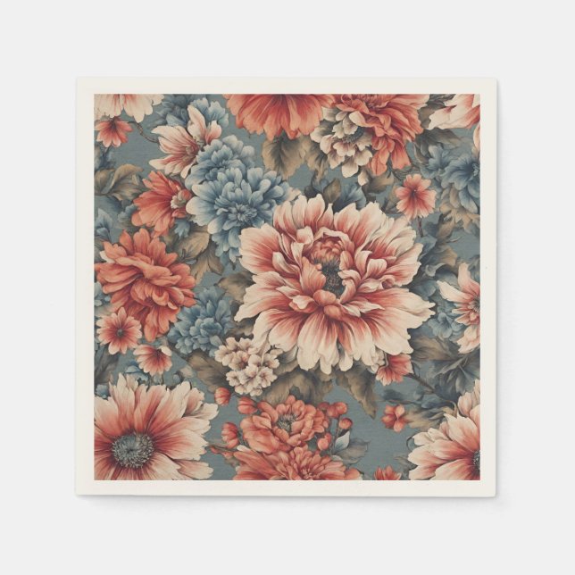 Phantastisch Opulent Vintag Red Blue Blumen Serviette (Vorderseite)