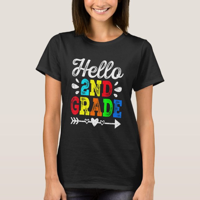 Phantastisch Retro Hello 2nd Grade Lehrer Student  T-Shirt (Vorderseite)