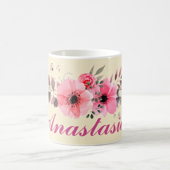 Phantastisch rosa Blume mit Ihrem Namen Kaffeetasse (Mittel)