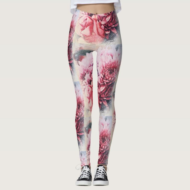 Phantastisch Rosa Rose Chrysanthemum Blume Legging Leggings (Vorderseite)