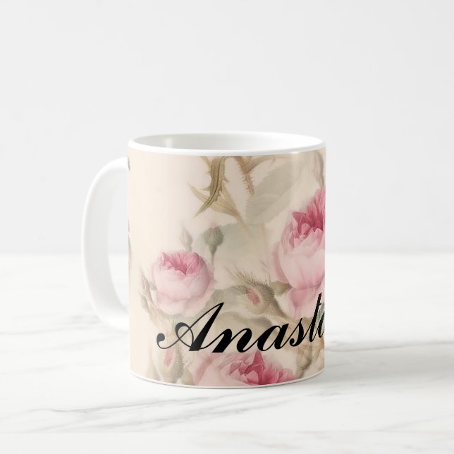 Phantastisch Rosa Rosen mit Ihrem Namen Kaffeetasse (Vorderseite Links)