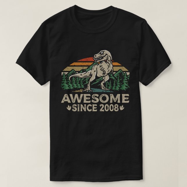 Phantastisch Seit 2008 Retro Dinosaurier 14. Gebur T-Shirt (Design vorne)