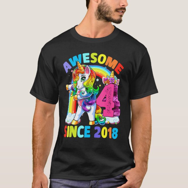Phantastisch Seit 2018 Dabbing Unicorn 4. Geburtst T-Shirt (Vorderseite)