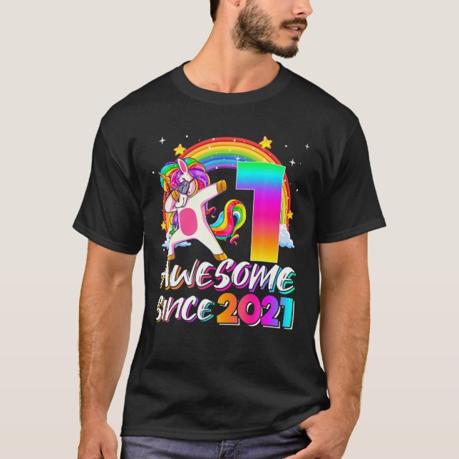 Phantastisch seit 2021 Dabbing Unicorn 1St Birthda T-Shirt (Vorderseite)
