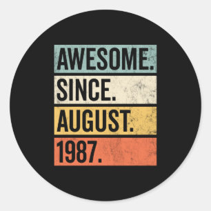 Phantastisch seit August 1987 Geburtstag Retro Runder Aufkleber