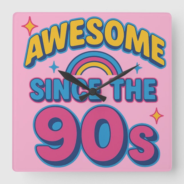 Phantastisch seit den 90er Jahren - farbenfroher R Quadratische Wanduhr (Vorderseite)