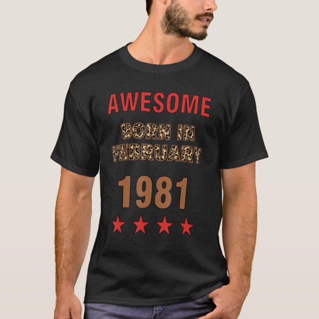 Phantastisch seit Februar 1981 Leopard Print Febru T-Shirt (Vorderseite)