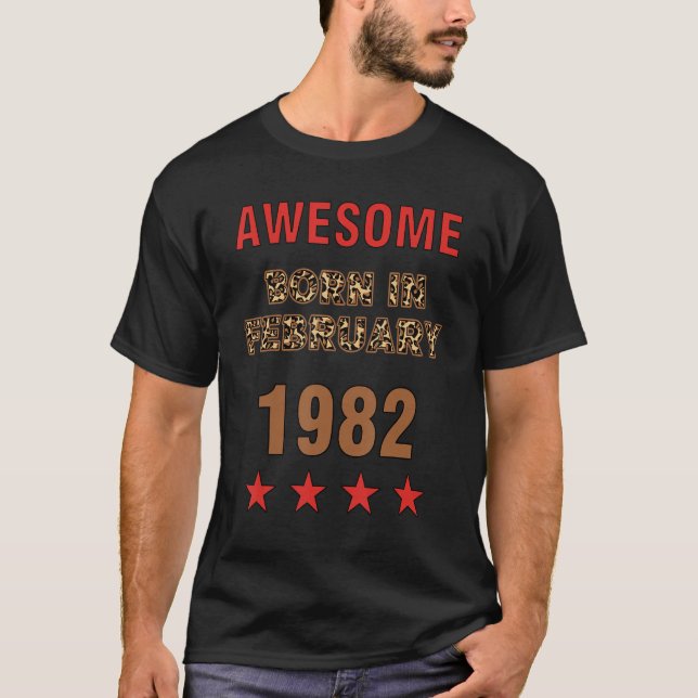 Phantastisch seit Februar 1982 Leopard Print Febru T-Shirt (Vorderseite)