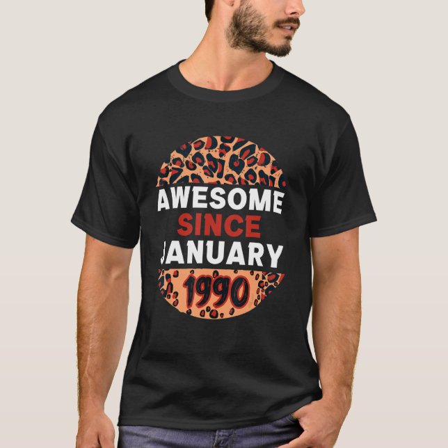Phantastisch seit Januar 1990 Leopard Print Januar T-Shirt (Vorderseite)