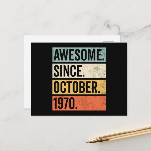 Phantastisch seit Oktober 1970 Geburtstag Postkarte (Vorderseite/Rückseite Beispiel)