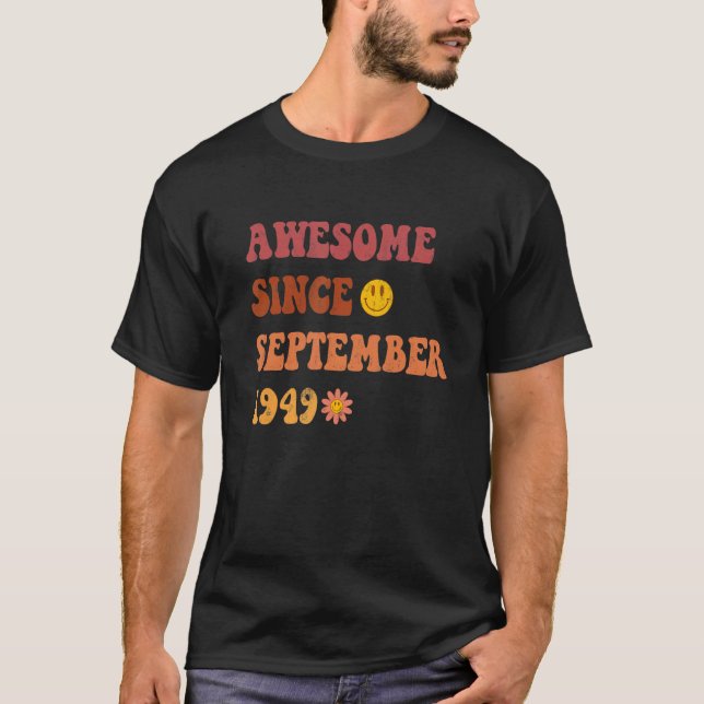 Phantastisch seit September 1949 Retro Groovy 73 J T-Shirt (Vorderseite)