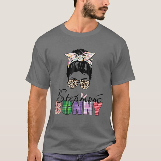 Phantastisch Stepmutter Bunny Messy Bun Leopard Ha T-Shirt (Vorderseite)