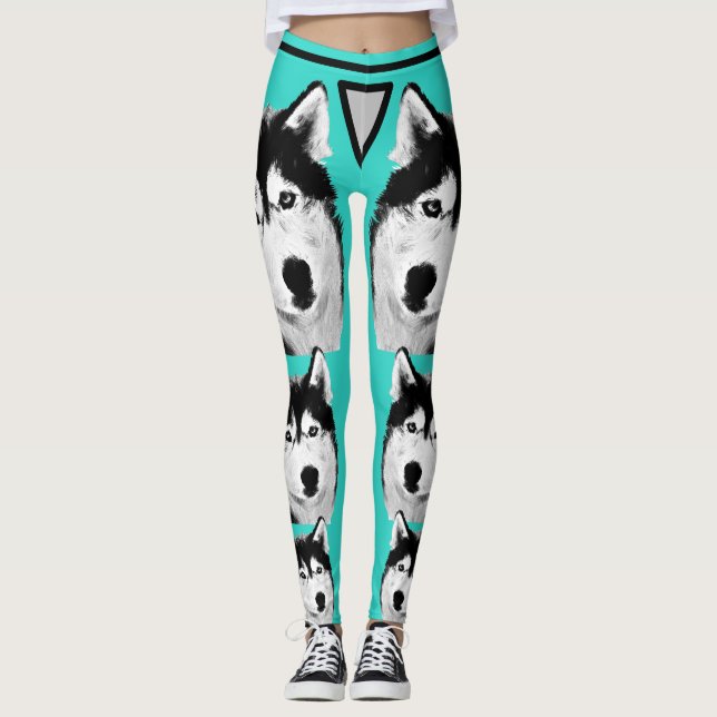 Phantastisch Türkis Sibirischer Husky Hund Legging Leggings (Vorderseite)